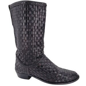 Vintage Bally Italy Full Hand Woven Calfskin Boots Mens 8.5 Dress Western Cowboy